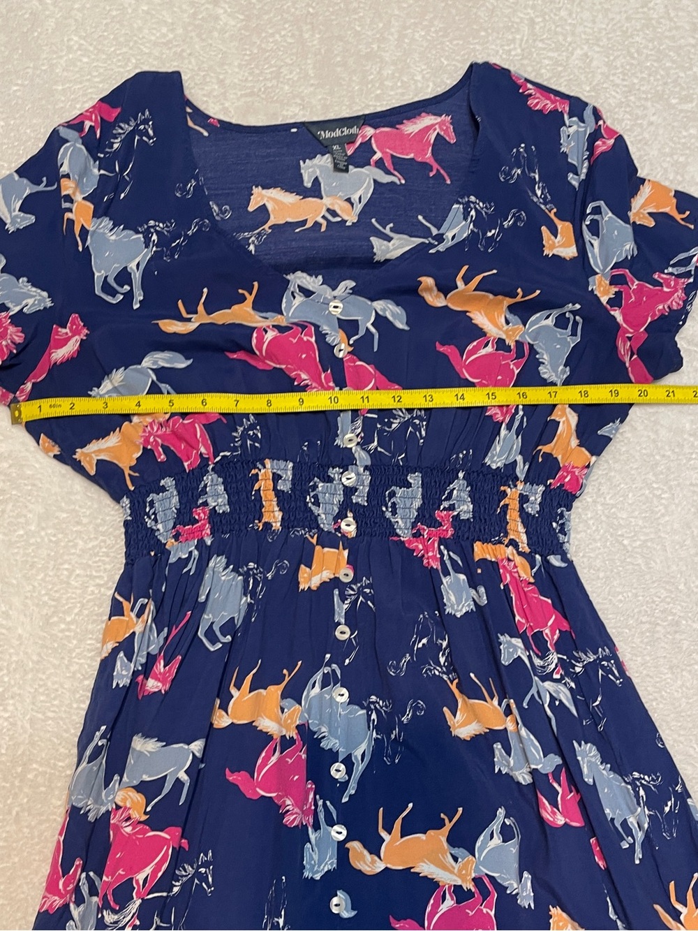 Modcloth Neon Stampede Navy Blue Novelty Horse Print Button Down Shirt Dress XL - Picture 8 of 12